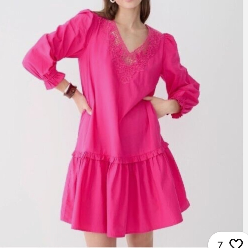 NWT J. Crew Lace-Yoke Long Sleeve Tiered Dress, S